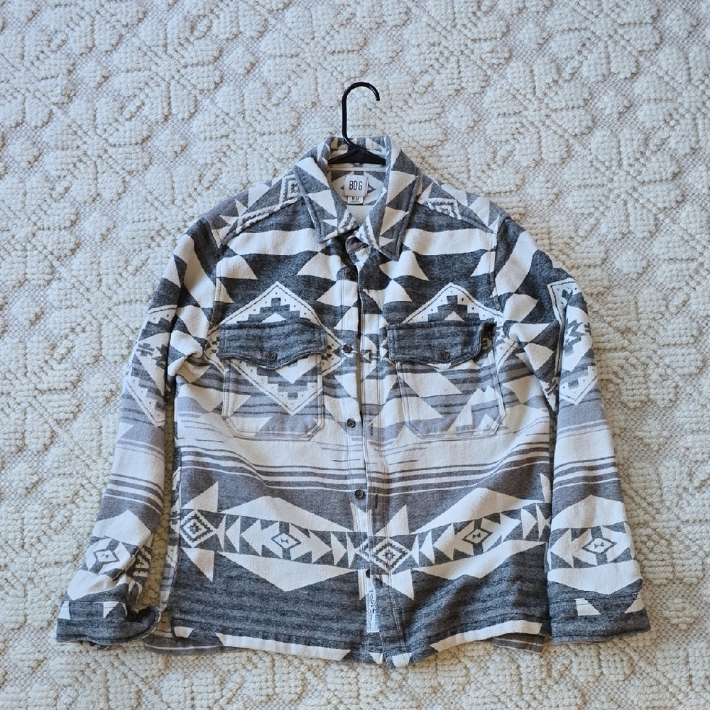 BDG Gray and Cream Patterned Overshirt